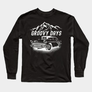 Groovy Days Vintage Retro Old Car Nostalgic Mountains Long Sleeve T-Shirt